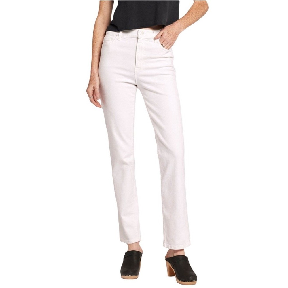 Current Elliott Stove Pipe White Mid Rise Straight Leg Jeans Sz 30 LONG TALL